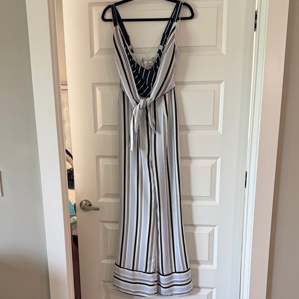 Adelyn Rae Black and White Striped Jumpsuit